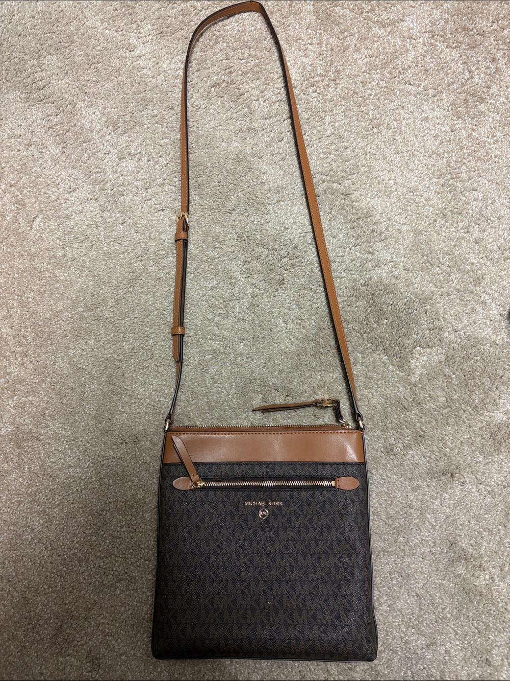 Michael Kors Brown and Tan Signature Crossbody Messenger